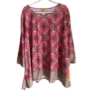 Ruby Rd 4X Sequin Neckline Print Blouse Sublimation Plus Size Dressy Casual